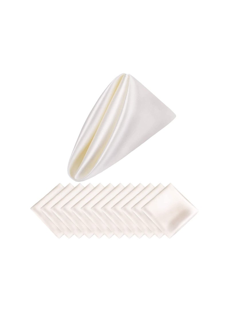 10 Pcs Satin Napkins Square Table Napkins Soft Dinner Napkins Elegant Silk Napkins For Dinner Wedding Parties Soft Smooth Fabric Washable Napkins For Parties Weddings And Dinners (Ivory)