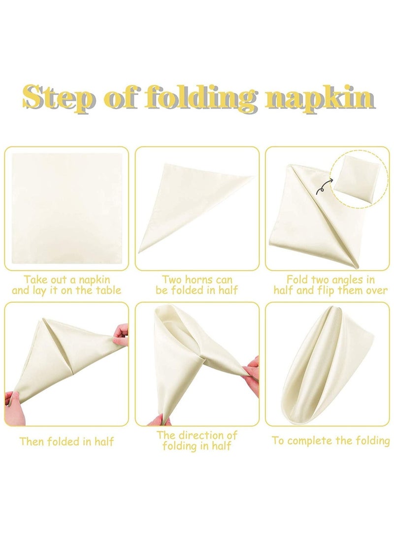 10 Pcs Satin Napkins Square Table Napkins Soft Dinner Napkins Elegant Silk Napkins For Dinner Wedding Parties Soft Smooth Fabric Washable Napkins For Parties Weddings And Dinners (Ivory)