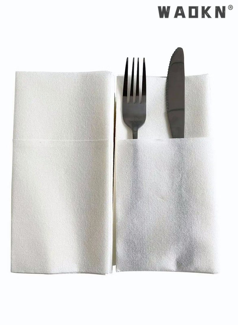 Disposable Cloth Like Napkins, Built-in Flatware Pocket, Wedding Party Linen Feel White Napkin, Prefolded for Silverware,50 Pack Linen Feel Napkins