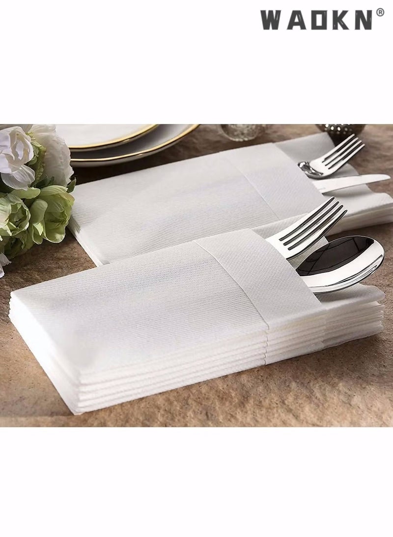 Disposable Cloth Like Napkins, Built-in Flatware Pocket, Wedding Party Linen Feel White Napkin, Prefolded for Silverware,50 Pack Linen Feel Napkins