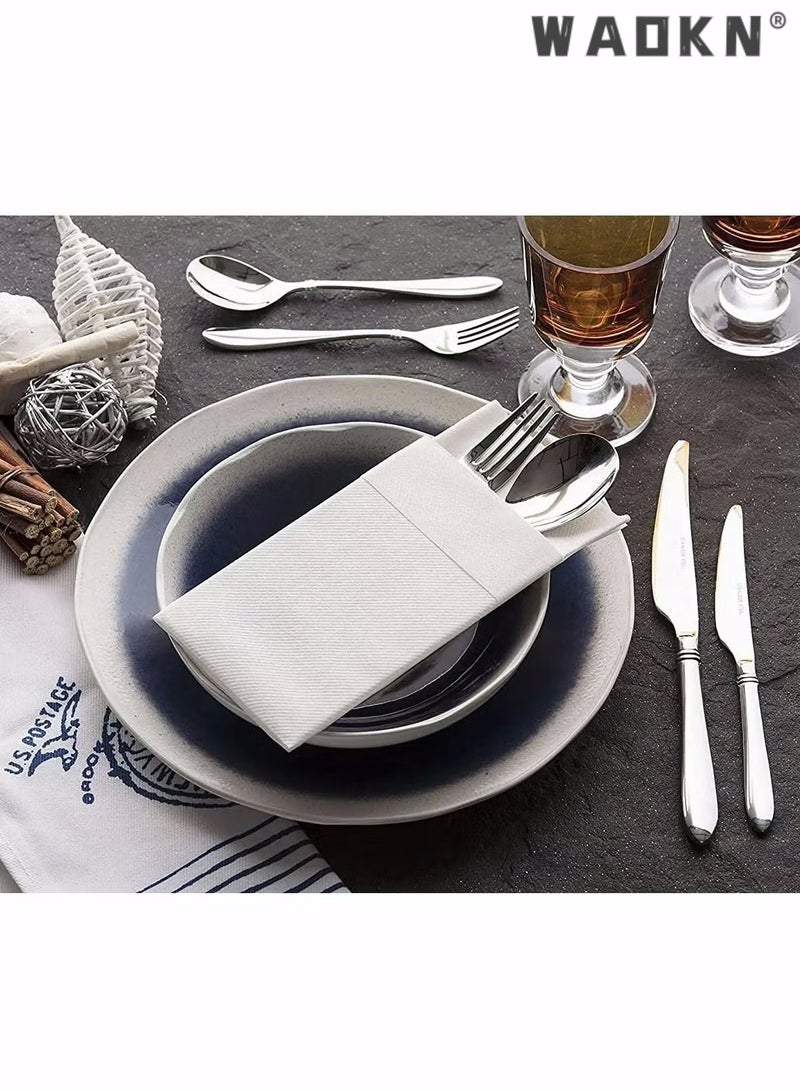 Disposable Cloth Like Napkins, Built-in Flatware Pocket, Wedding Party Linen Feel White Napkin, Prefolded for Silverware,50 Pack Linen Feel Napkins