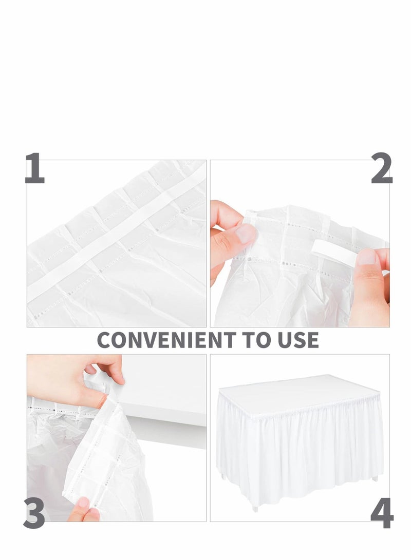 Table Skirt, Plastic Waterproof Reusable Tablecloth Skirt for Birthday Wedding Holiday Party Reception Decorations, White, 6 Pack, 14 Feet x 29 Inch