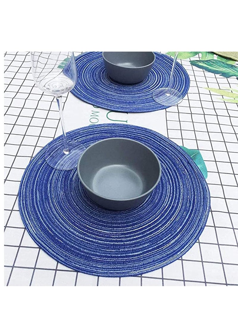 Round Braided Placemats Set of 4, Woven Heat Resistant Washable Kitchen Table Mats with 4 Coasters for Dining Home Wedding Outdoor Party