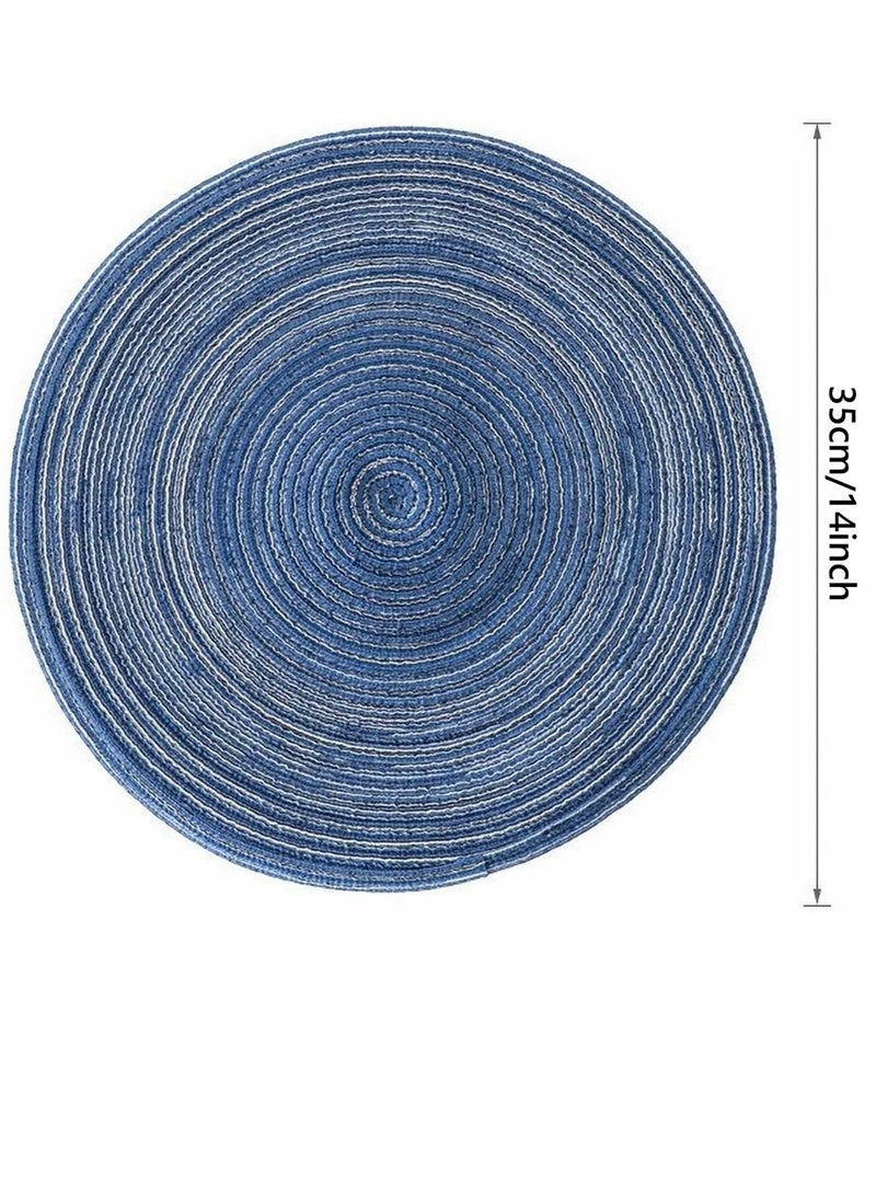 14 Inch Circle Placemats for Dining Table Set of 6 Farmhouse Round Cloth Placemat Woven Place Mats Heat Resistant Outdoor Patio