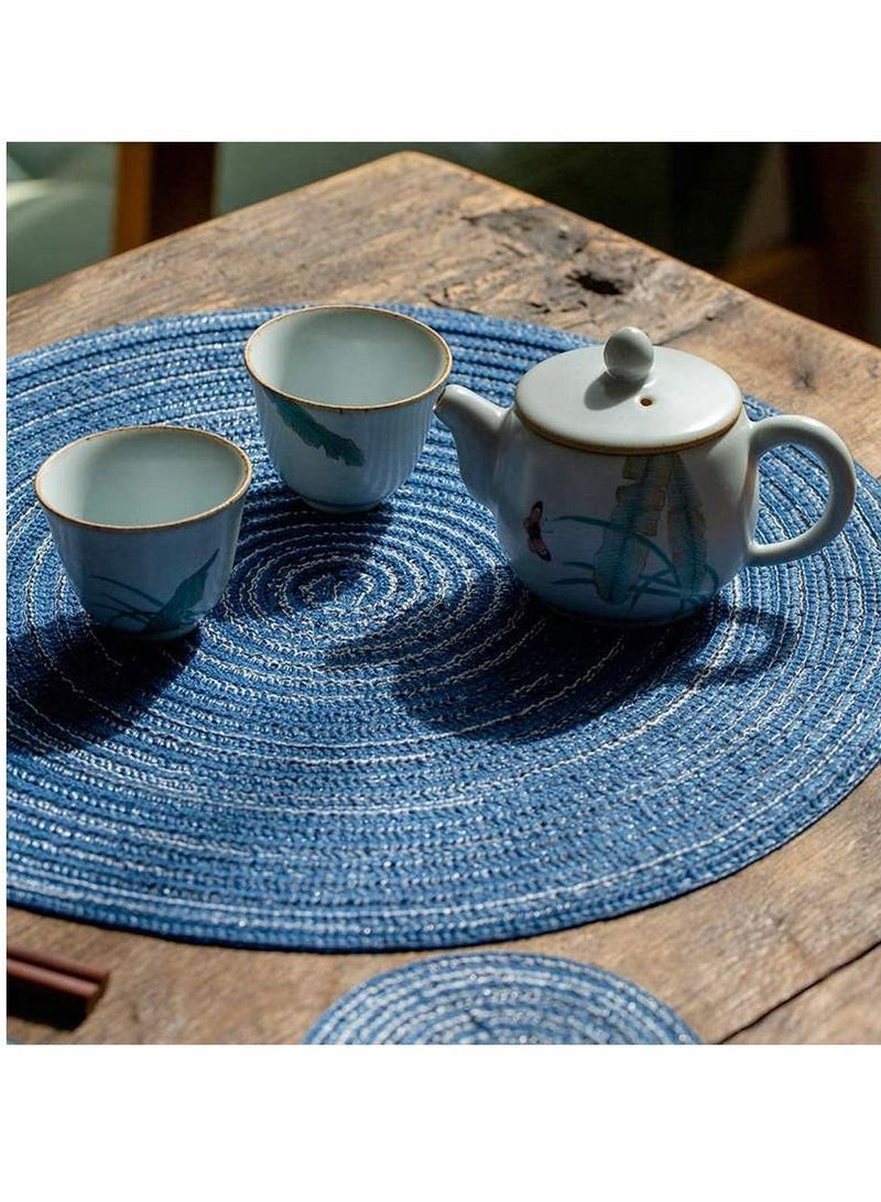 14 Inch Circle Placemats for Dining Table Set of 6 Farmhouse Round Cloth Placemat Woven Place Mats Heat Resistant Outdoor Patio