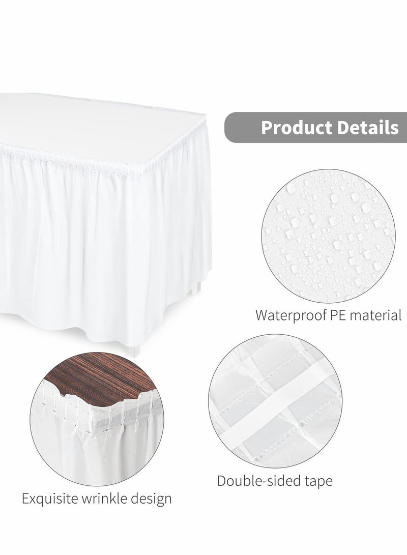 Table Skirt, Plastic Waterproof Reusable Tablecloth Skirt for Birthday Wedding Holiday Party Reception Decorations, White, 6 Pack, 14 Feet x 29 Inch