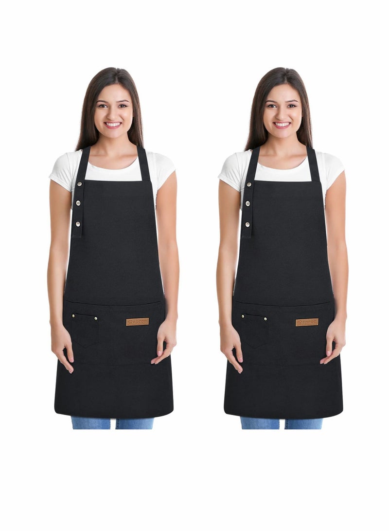 2 Pack Kitchen Apron for Women, Unisex Adjustable Cooking with Pockets, Canvas Waterproof Home Kitchen, Restaurant, Coffee House