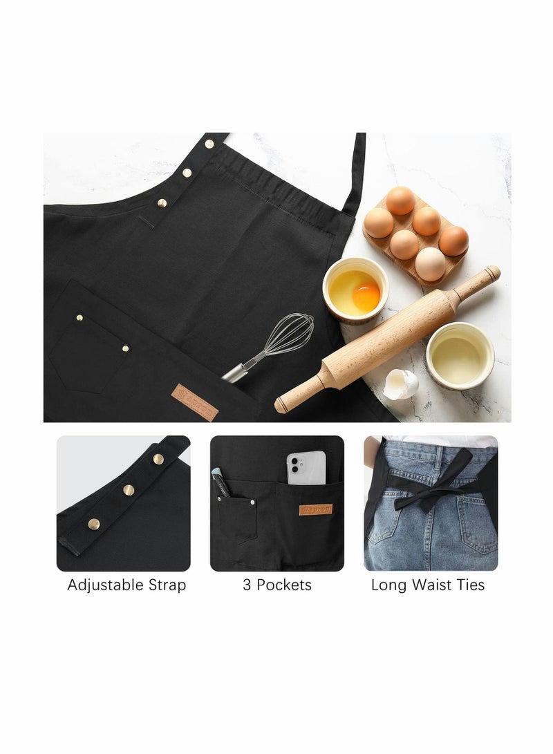 2 Pack Kitchen Apron for Women, Unisex Adjustable Cooking with Pockets, Canvas Waterproof Home Kitchen, Restaurant, Coffee House