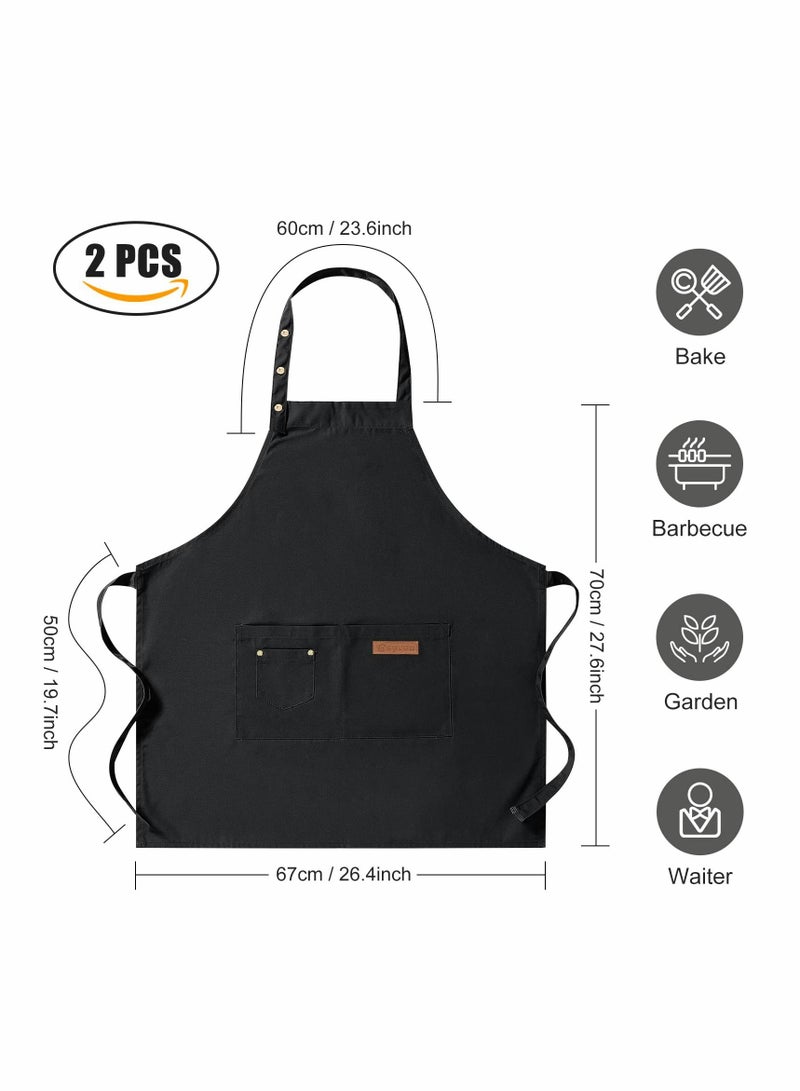 2 Pack Kitchen Apron for Women, Unisex Adjustable Cooking with Pockets, Canvas Waterproof Home Kitchen, Restaurant, Coffee House