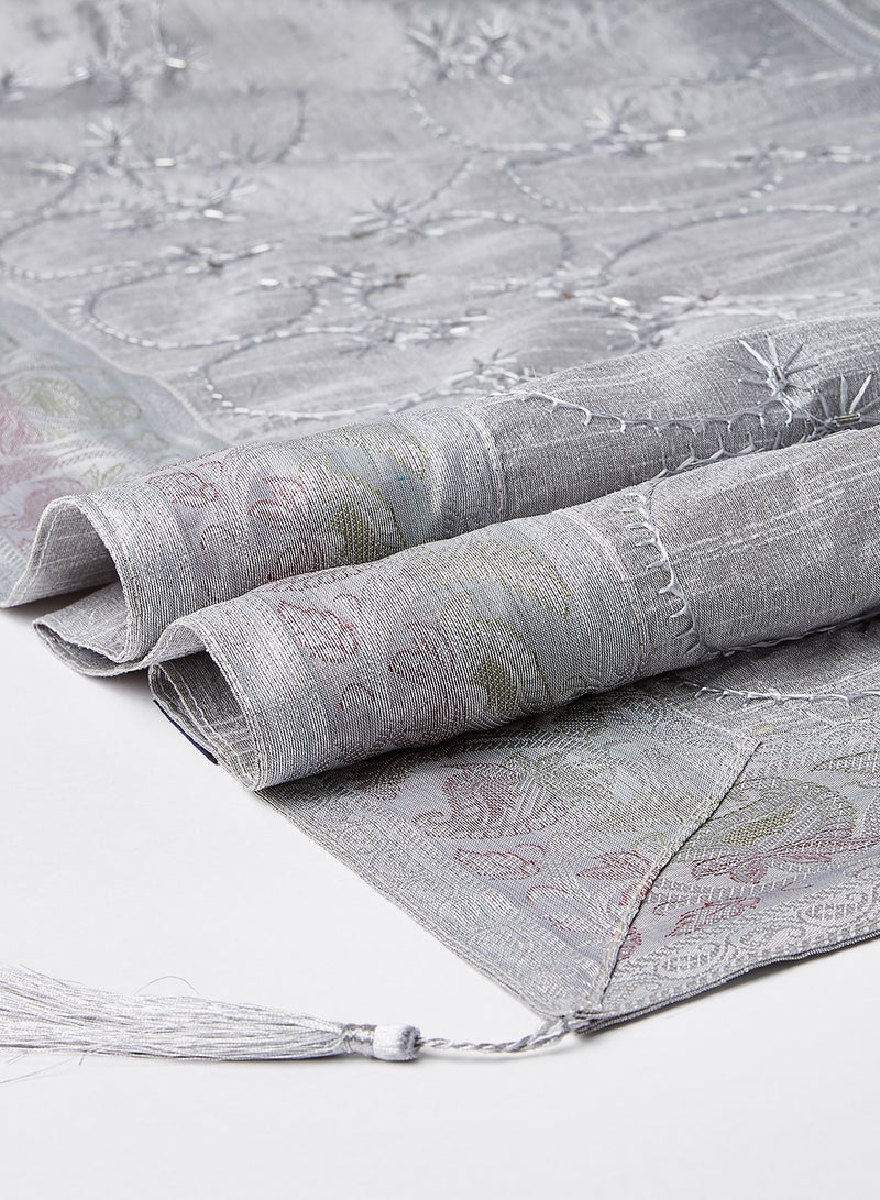 4-Piece Embroidered Runner With Placemat And Tissue Box Set Grey 50x100cm