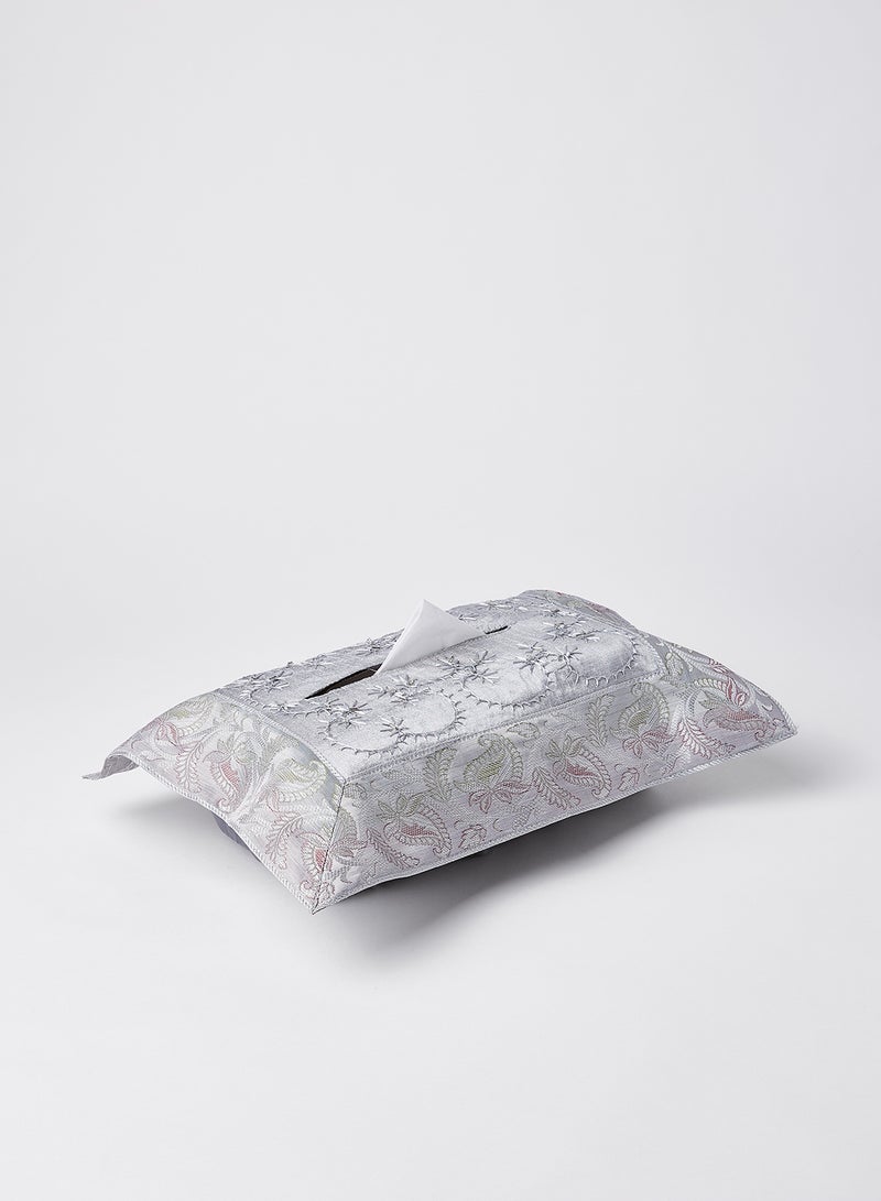 4-Piece Embroidered Runner With Placemat And Tissue Box Set Grey 50x100cm
