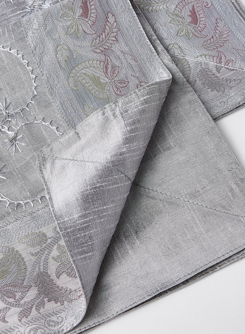 4-Piece Embroidered Runner With Placemat And Tissue Box Set Grey 50x100cm