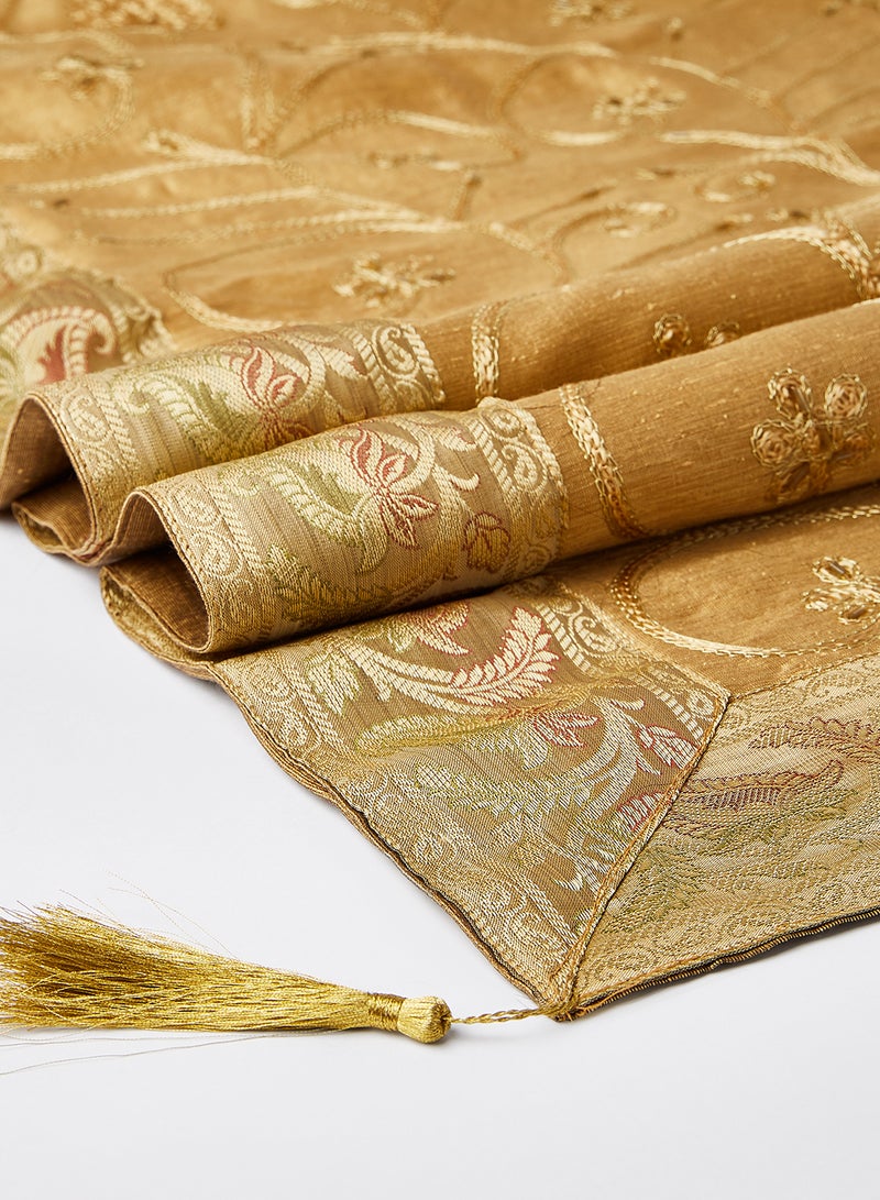 4-Piece Embroidered Runner With Placemat And Tissue Box Set Gold 50x100cm