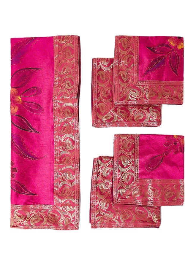 5-Piece Embroidered Placemat and Table Runner Set Pink