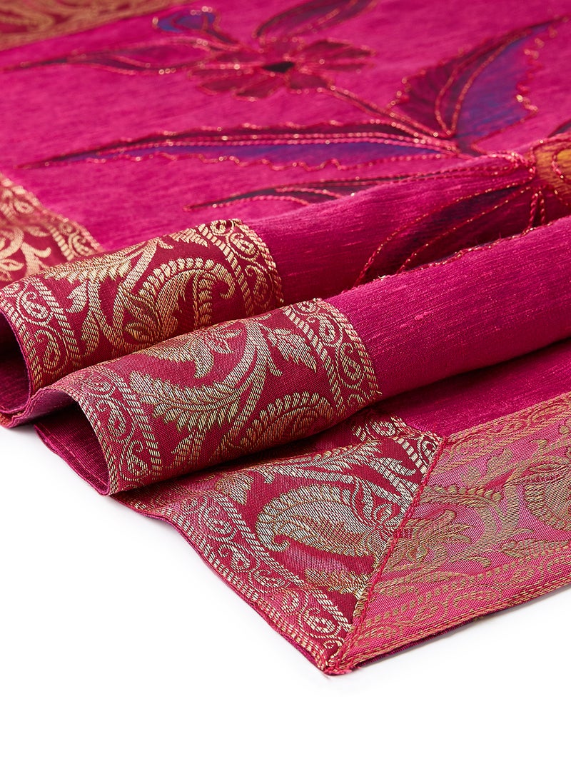5-Piece Embroidered Placemat and Table Runner Set Pink