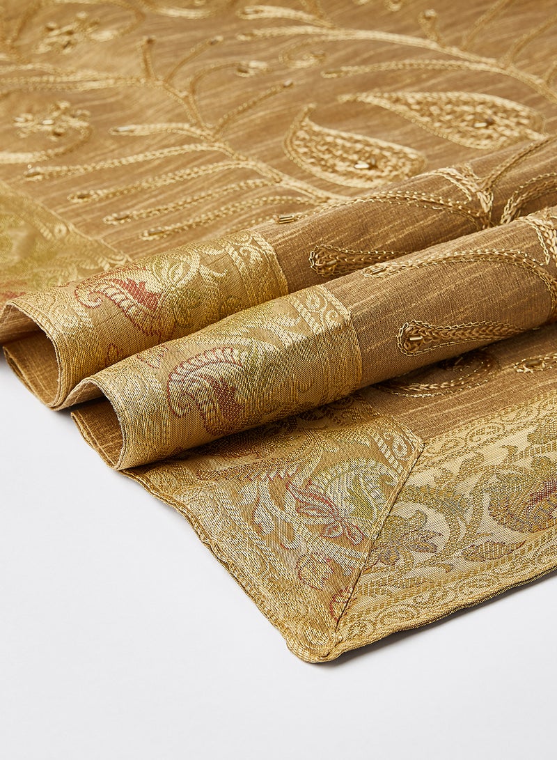5-Piece Embroidered Placemat and Table Runner Set Gold