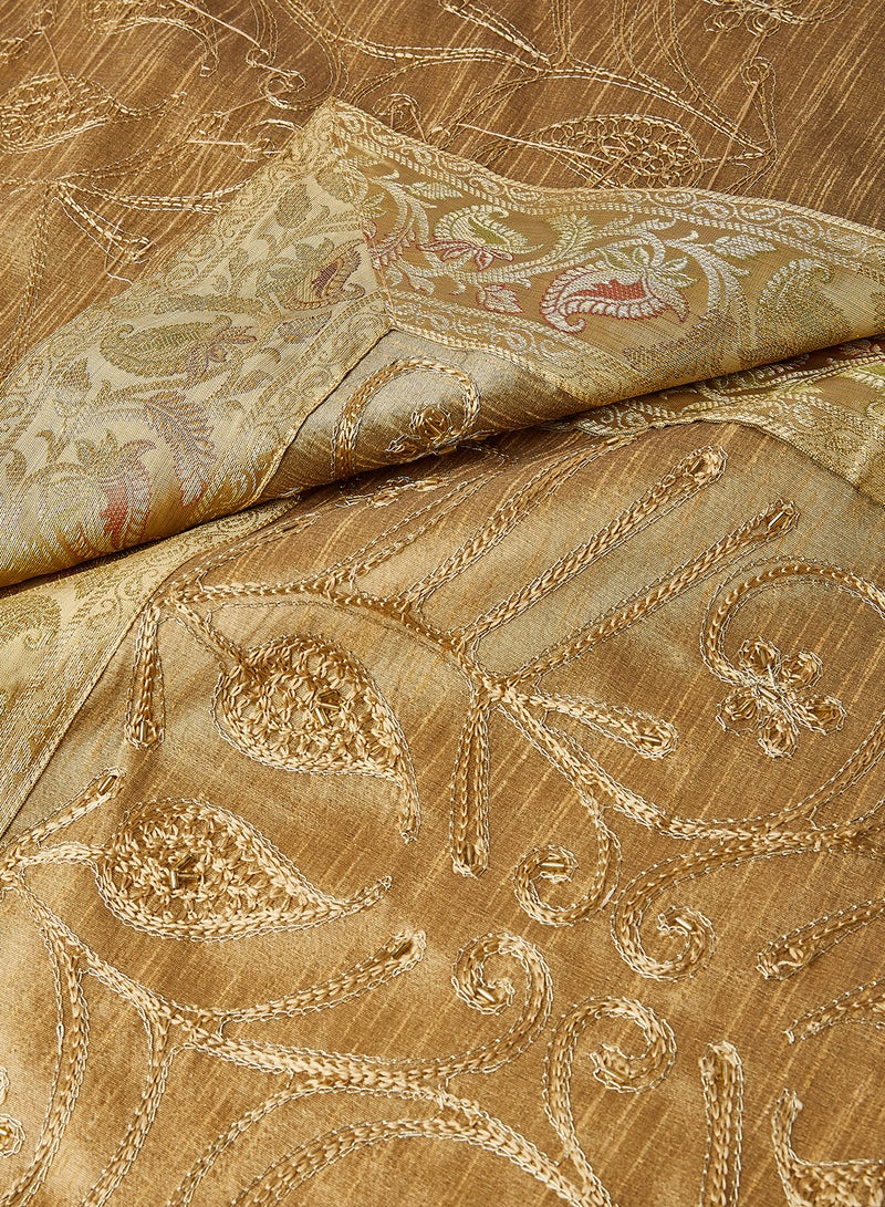 5-Piece Embroidered Placemat and Table Runner Set Gold