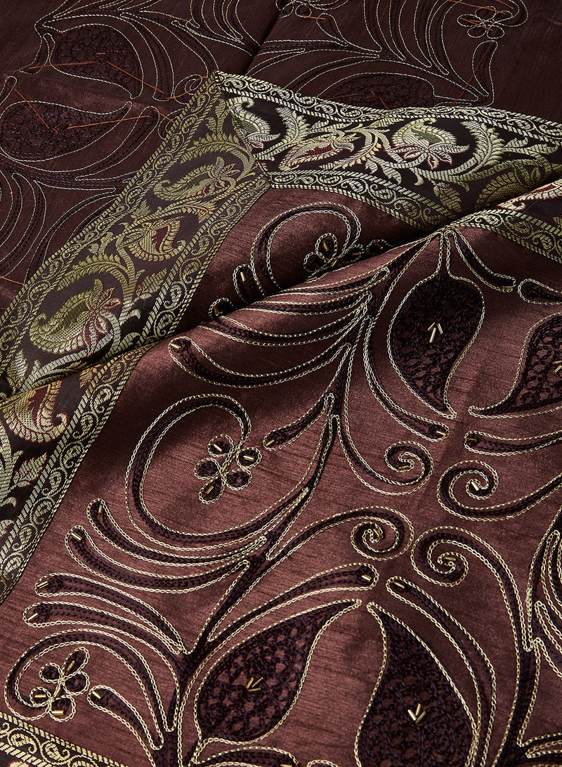 5-Piece Embroidered Placemat and Table Runner Set Brown