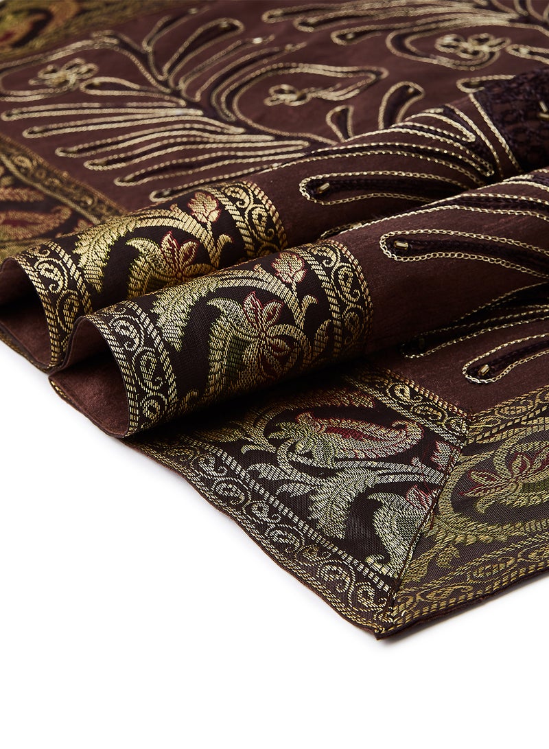 5-Piece Embroidered Placemat and Table Runner Set Brown