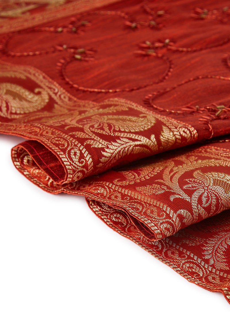 5-Piece Embroidered Placemat and Table Runner Set Red