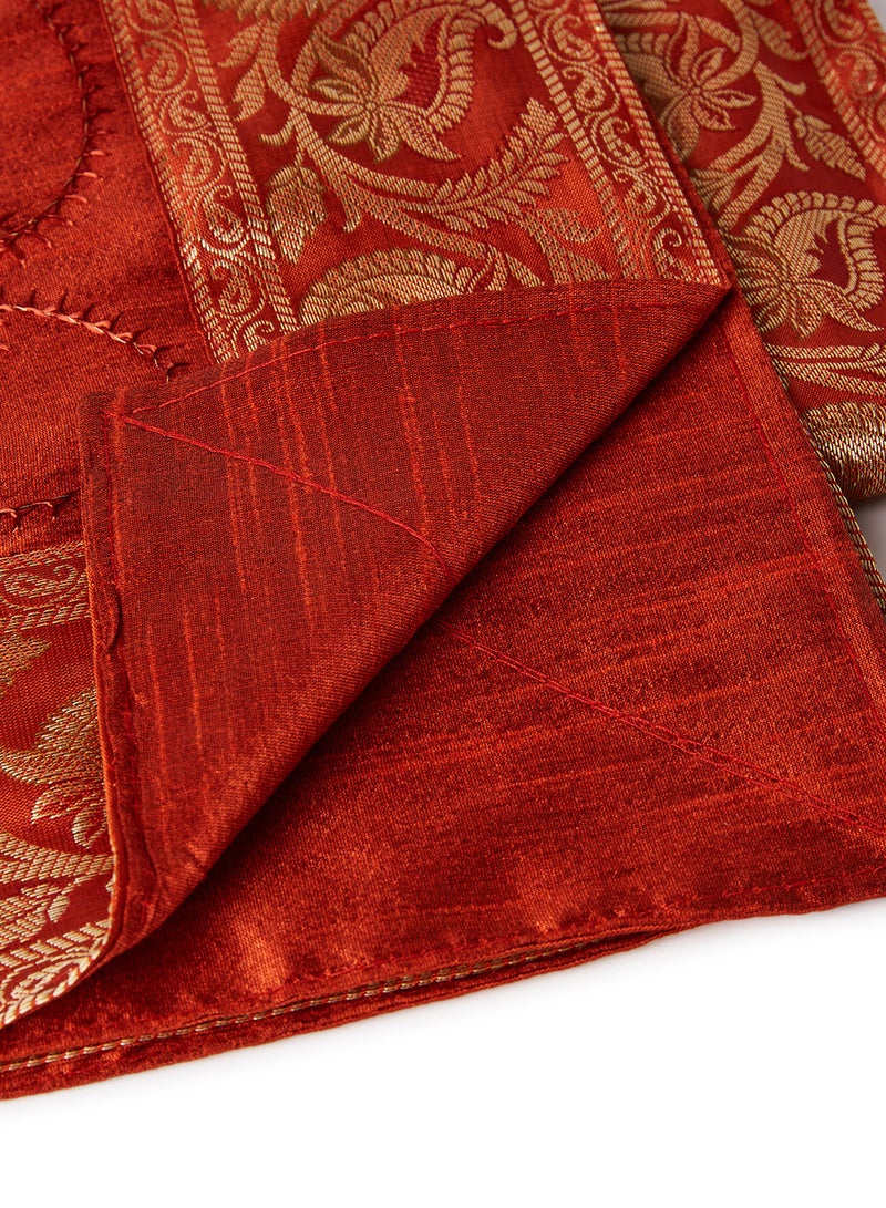 5-Piece Embroidered Placemat and Table Runner Set Red