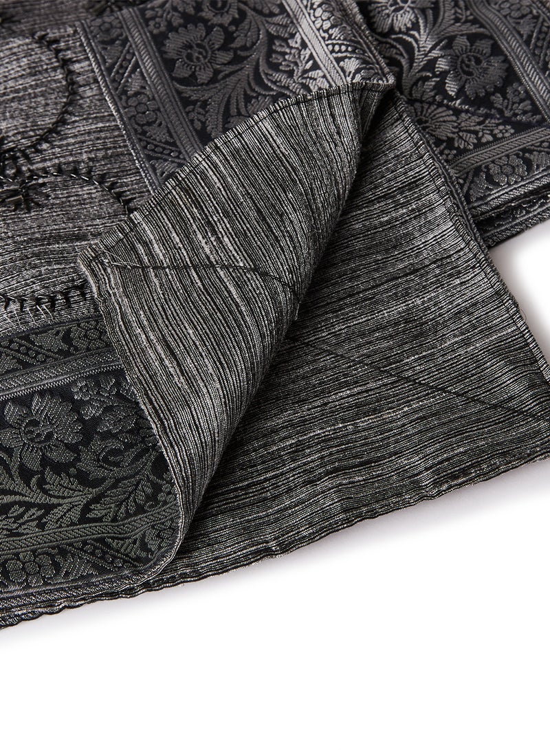 5-Piece Embroidered Placemat and Table Runner Set Grey