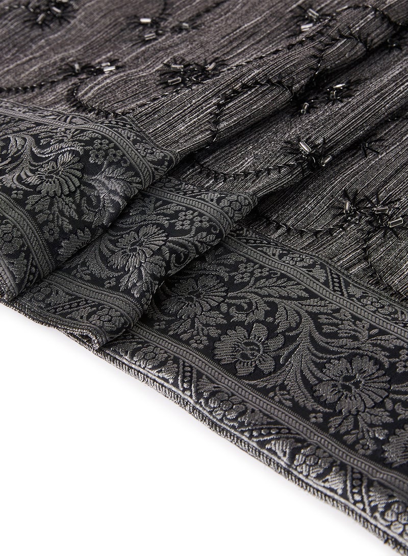 5-Piece Embroidered Placemat and Table Runner Set Grey