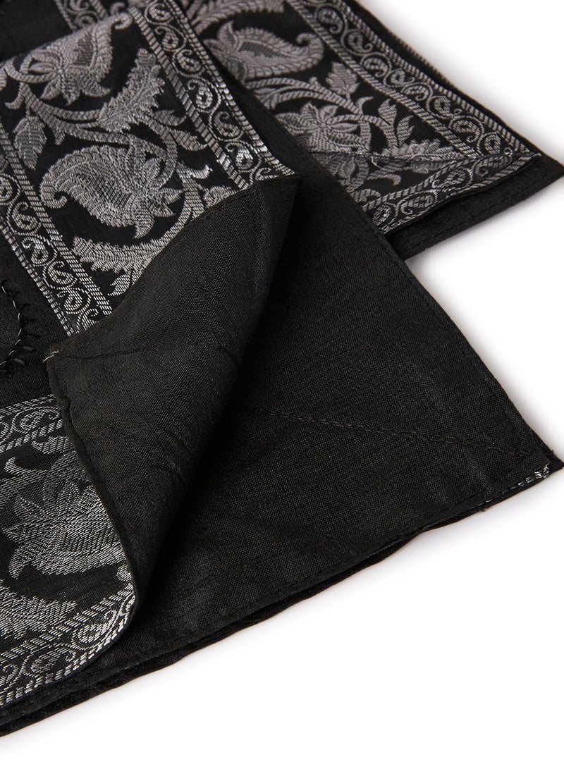 5-Piece Embroidered Placemat and Table Runner Set Black/Silver
