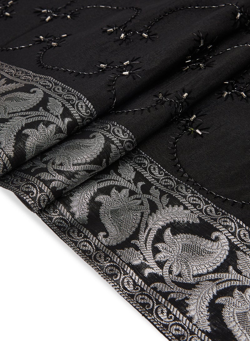 5-Piece Embroidered Placemat and Table Runner Set Black/Silver