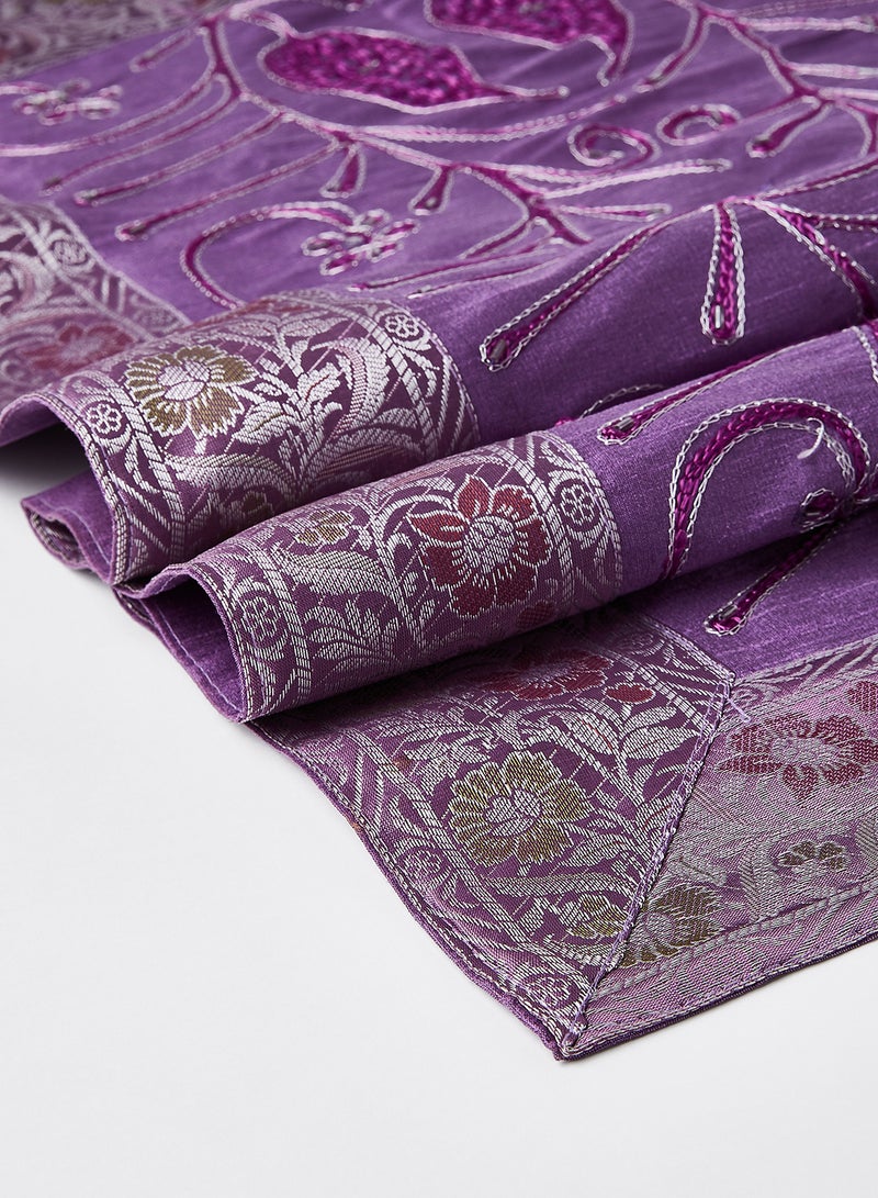 5-Piece Embroidered Placemat and Table Runner Set Purple