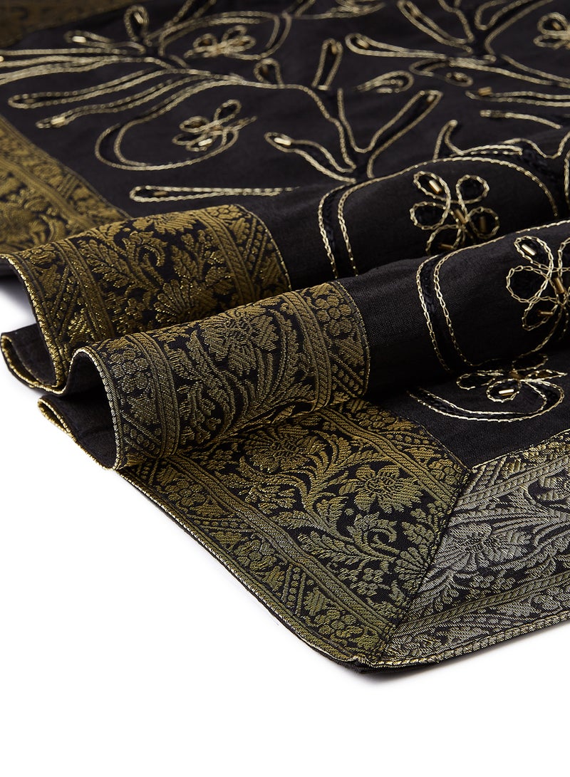 5-Piece Embroidered Placemat and Table Runner Set Black/Gold