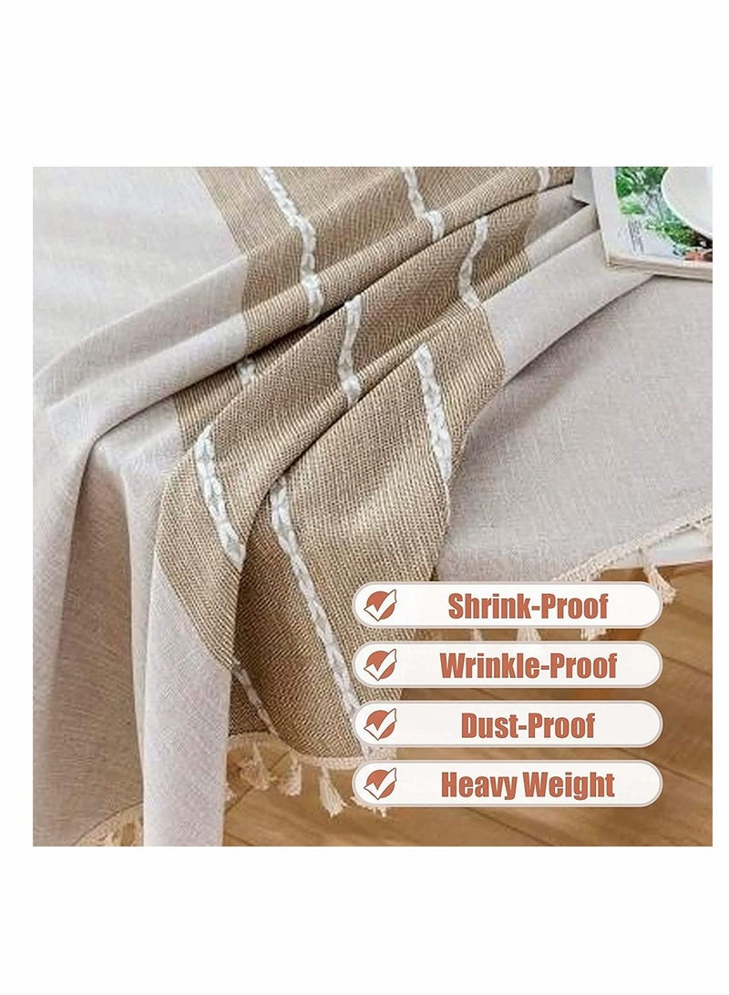 Simplicity and Fashion Table Cloth Tassel Cotton Linen Table Cover for Kitchen Dinning Wrinkle Free Table Cloths (Coffee, 60 in Round)