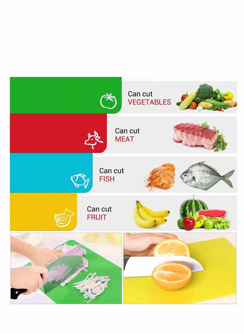 Cutting Board Set Flexible Plastic Chopping Board Set Mats with Food Icons Easy-Grip Handles BPA-Free Non-Porous Easy to Clean Nonslip Antimicrobial Dishwasher Safe Set of 4