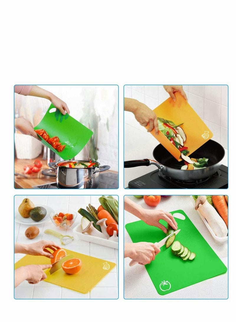 Cutting Board Set Flexible Plastic Chopping Board Set Mats with Food Icons Easy-Grip Handles BPA-Free Non-Porous Easy to Clean Nonslip Antimicrobial Dishwasher Safe Set of 4