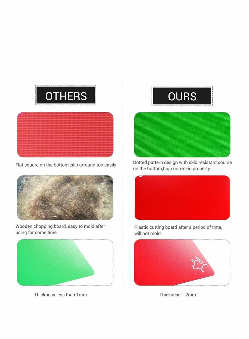 Cutting Board Set Flexible Plastic Chopping Board Set Mats with Food Icons Easy-Grip Handles BPA-Free Non-Porous Easy to Clean Nonslip Antimicrobial Dishwasher Safe Set of 4