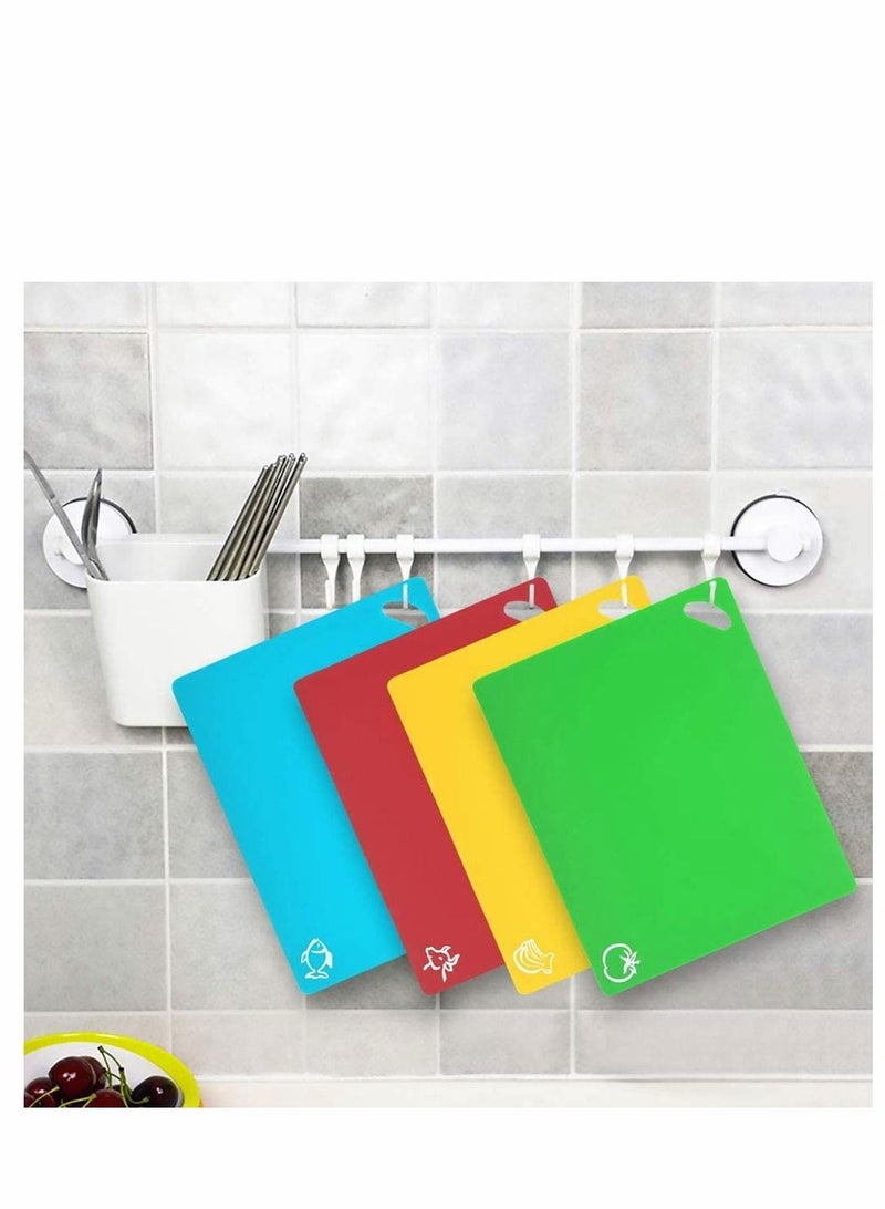 Cutting Board Set Flexible Plastic Chopping Board Set Mats with Food Icons Easy-Grip Handles BPA-Free Non-Porous Easy to Clean Nonslip Antimicrobial Dishwasher Safe Set of 4