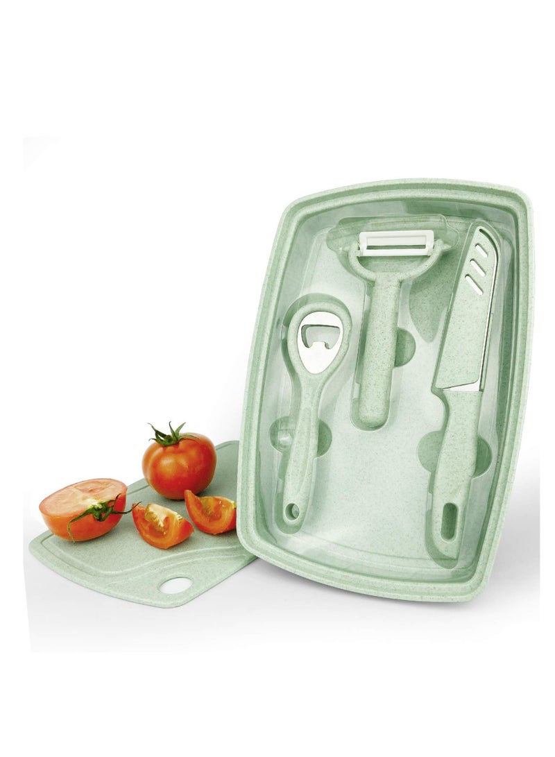 Camping Cutting Board ,5 In1 Kitchen Plastic Cutting Board Set with Bottle Opener, Peeler, Kitchen Knife, Serving Tray, Cutting Board, Dishwasher Safe