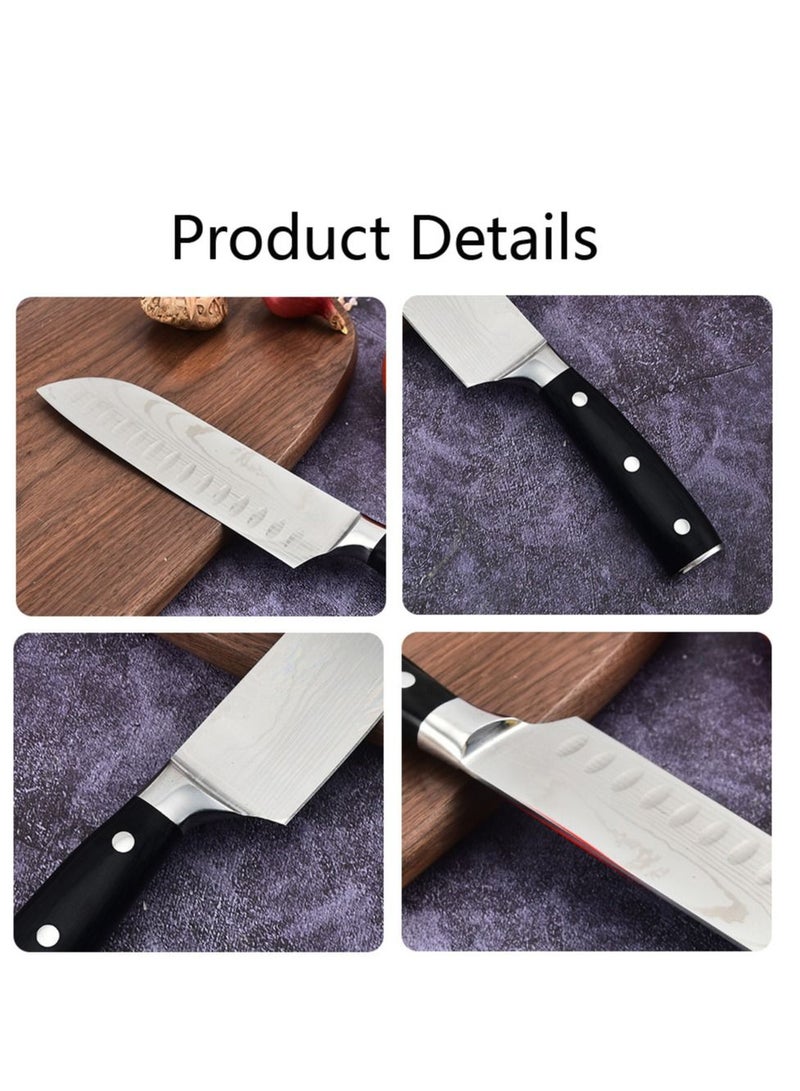 Kitchen Knife Santoku Knife 7 inch High Carbon Stainless Steel 7Cr17Mov Chef Knife Super Sharp Multipurpose Chopping Knife for Meat Vegetable Fruit with Ergonomic Wood Handle Black