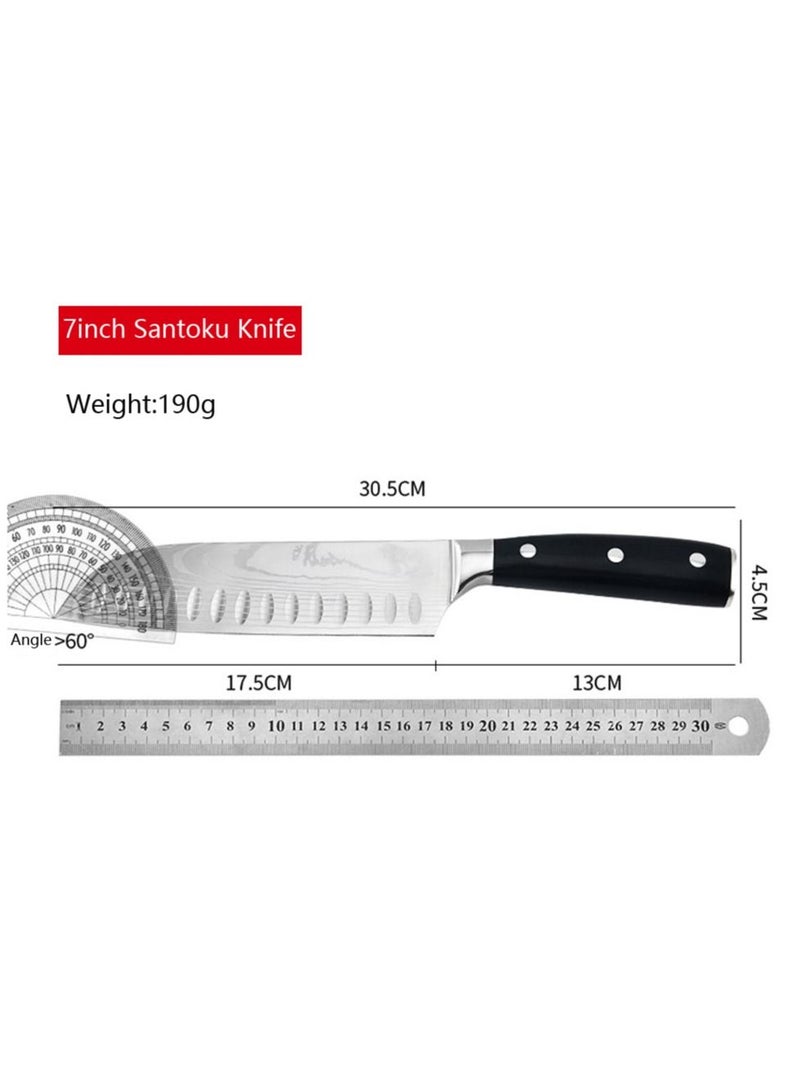 Kitchen Knife Santoku Knife 7 inch High Carbon Stainless Steel 7Cr17Mov Chef Knife Super Sharp Multipurpose Chopping Knife for Meat Vegetable Fruit with Ergonomic Wood Handle Black