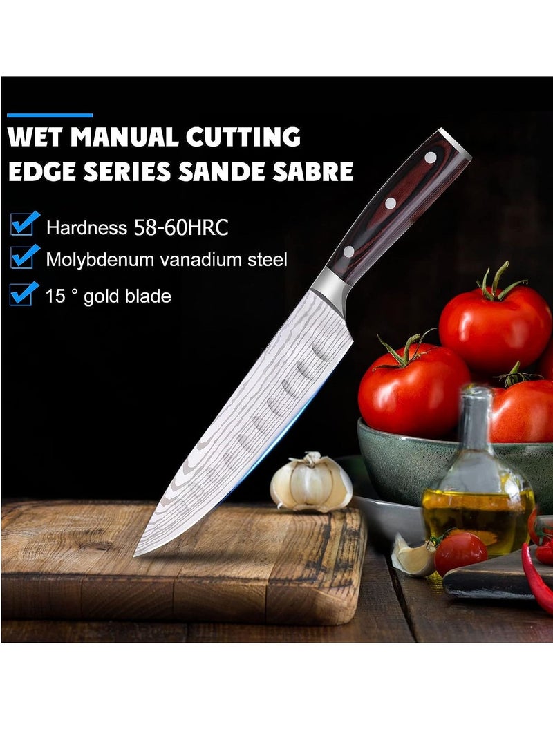 Chef Knife Starter 8 inch Super Sharp 7Cr17Mov Chef's Knife Home Cook Kitchen Knife  Premium Carbon Stainless Steel Universal knife with Ergonomic Wooden Handle & Kitchen Gadgets
