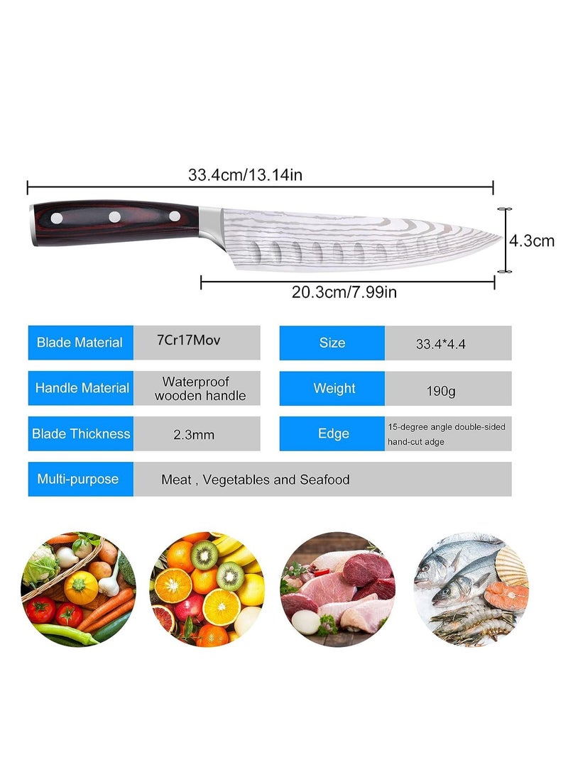 Chef Knife Starter 8 inch Super Sharp 7Cr17Mov Chef's Knife Home Cook Kitchen Knife  Premium Carbon Stainless Steel Universal knife with Ergonomic Wooden Handle & Kitchen Gadgets