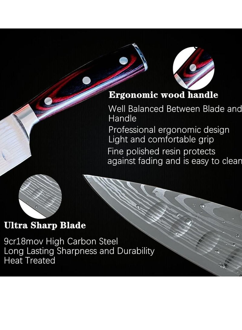 Chef Knife Starter 8 inch Super Sharp 7Cr17Mov Chef's Knife Home Cook Kitchen Knife  Premium Carbon Stainless Steel Universal knife with Ergonomic Wooden Handle & Kitchen Gadgets