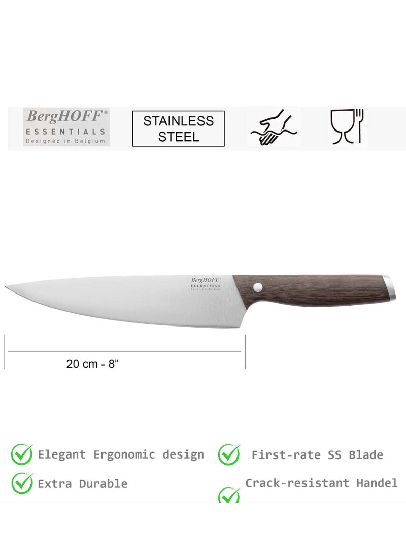 BergHOFF Essentials, Stainless Steel Chef's Knife, Wooden Handel, Lifetime Limited Warrnty, 20 CM