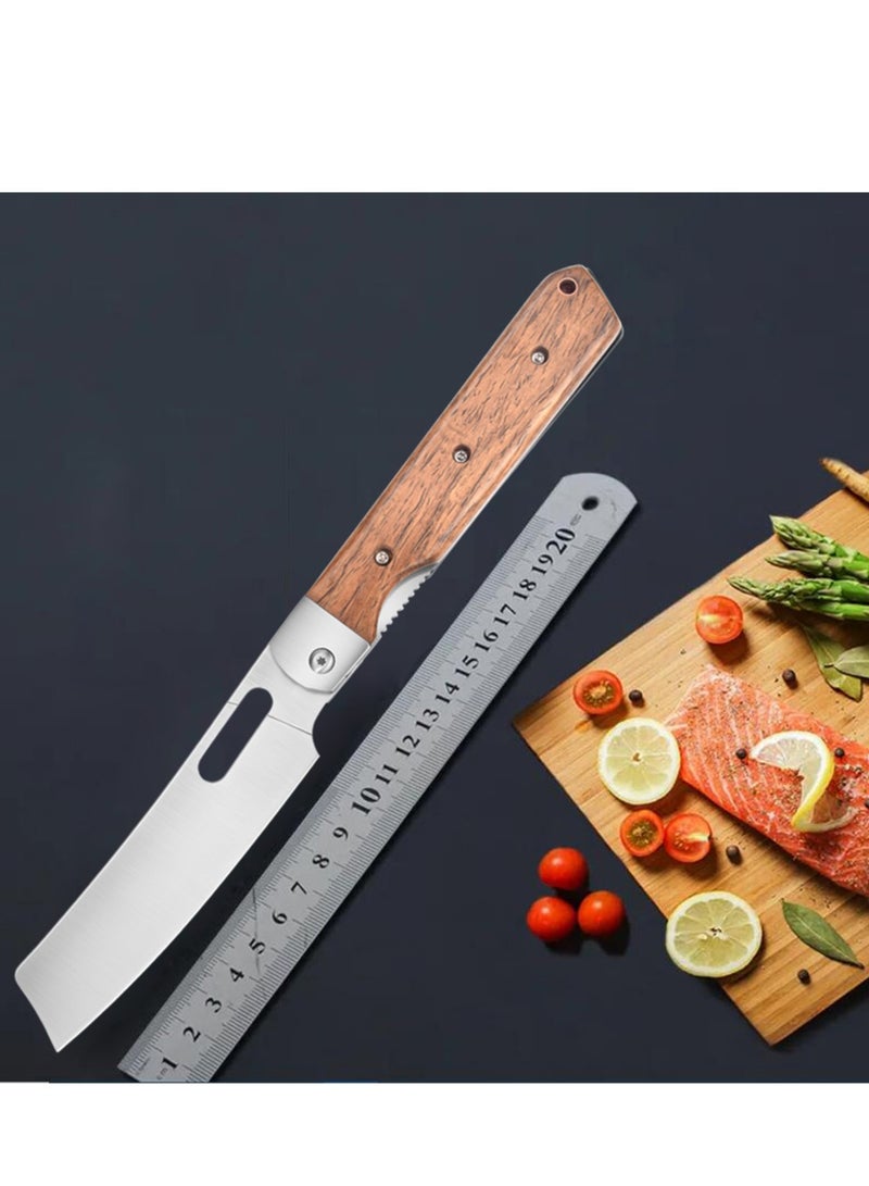 Pocket Kitchen Knife 8Cr14Mov Stainless Steel Ultra Sharp Folding Chef Knife Peeling Utility Knife Fruit Knife Natural Olive Handle Camping Bbq Trip Outdoor Portable Kitchen Knife