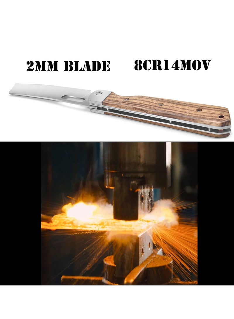 Pocket Kitchen Knife 8Cr14Mov Stainless Steel Ultra Sharp Folding Chef Knife Peeling Utility Knife Fruit Knife Natural Olive Handle Camping Bbq Trip Outdoor Portable Kitchen Knife
