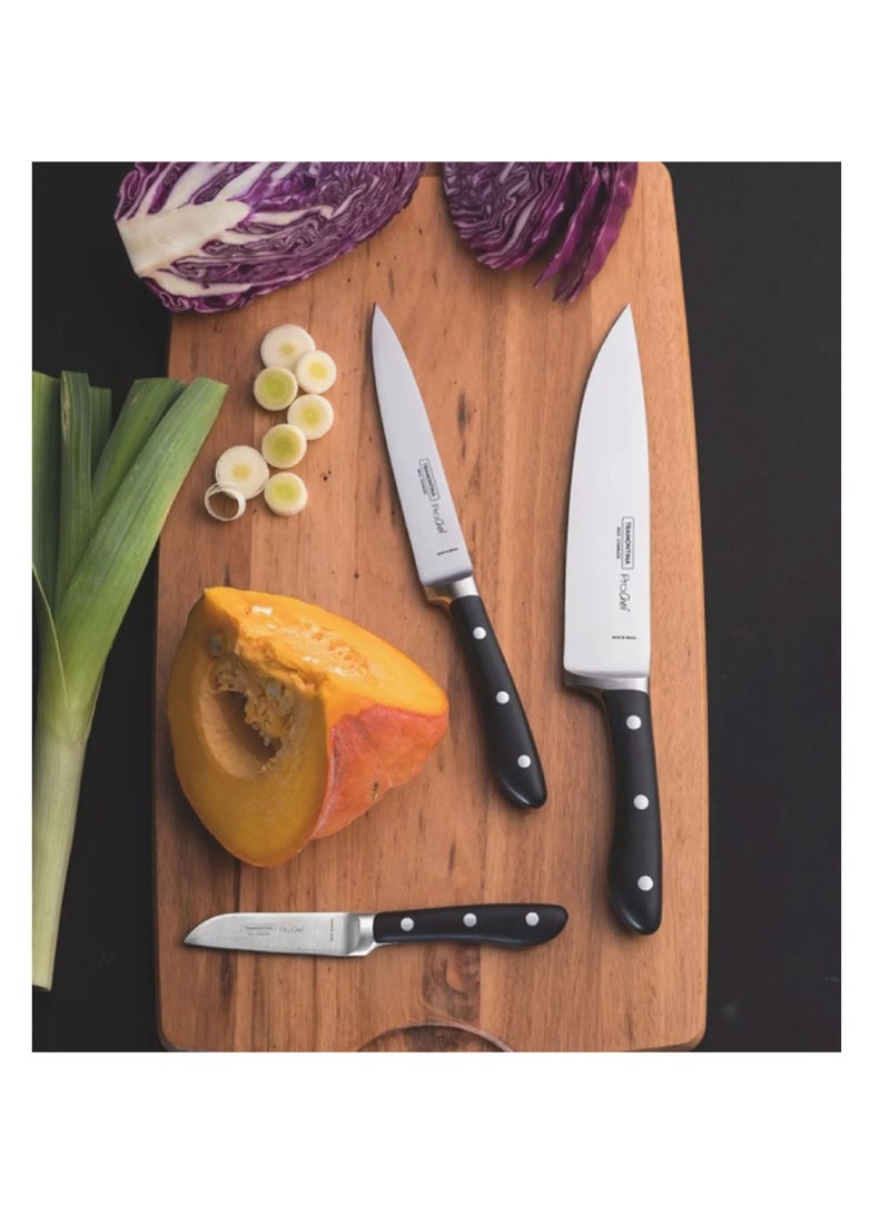 Since 1911,Made in Brazil- Prochef 8 Inches Chef Knife with Stainless Steel Blade and Black Polycarbonate and Fiberglass Handle