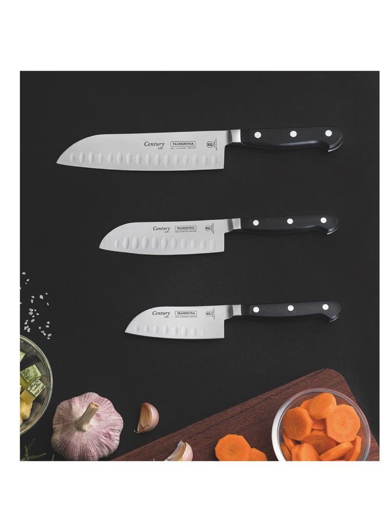 Since 1911,Made in Brazil- Prochef 7 Inches Santoku Knife with Stainless Steel Blade and Black Polycarbonate and Fiberglass Handle,