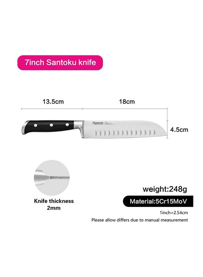 Santoku Knife Koch Series For Chopping Vegetables, Thin Slicing And Cutting Fish And Meat, Made of 5Cr15MoV Stainless Steel, Hardened to 57 HRC Ergonomic Shape Handle 7inch