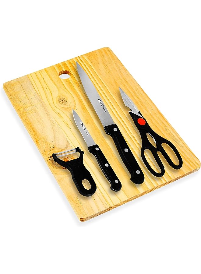 Dc1013 5 Pcs Kitchen Knife Set With Cutting Board Complete Set With Paring Knife, Chef Knife, Peeler, Utility Knife & Cutting Board Stainless-Steel Sharp Blades Best Kitchen Gift, Multi-Colour