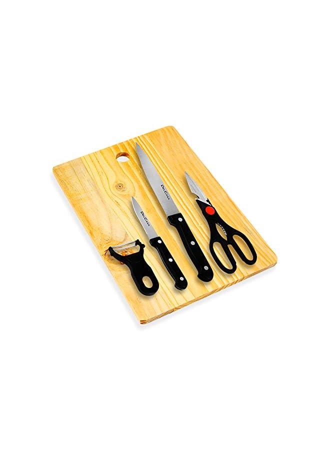 Dc1013 5 Pcs Kitchen Knife Set With Cutting Board Complete Set With Paring Knife, Chef Knife, Peeler, Utility Knife & Cutting Board Stainless-Steel Sharp Blades Best Kitchen Gift, Multi-Colour